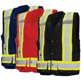 Surveyors Safety Vest: 17 Pockets, deluxe, Ground Force