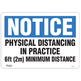 Sign: Plastic, "Physical Distancing In Practice"